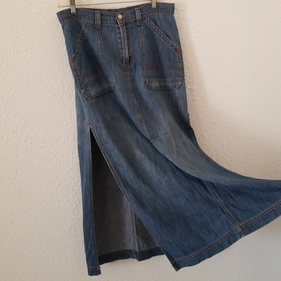 Lucky Brand Dresses & Skirts - Lucky Brand BoHo Maxi Denim Jean Split Skirt 10